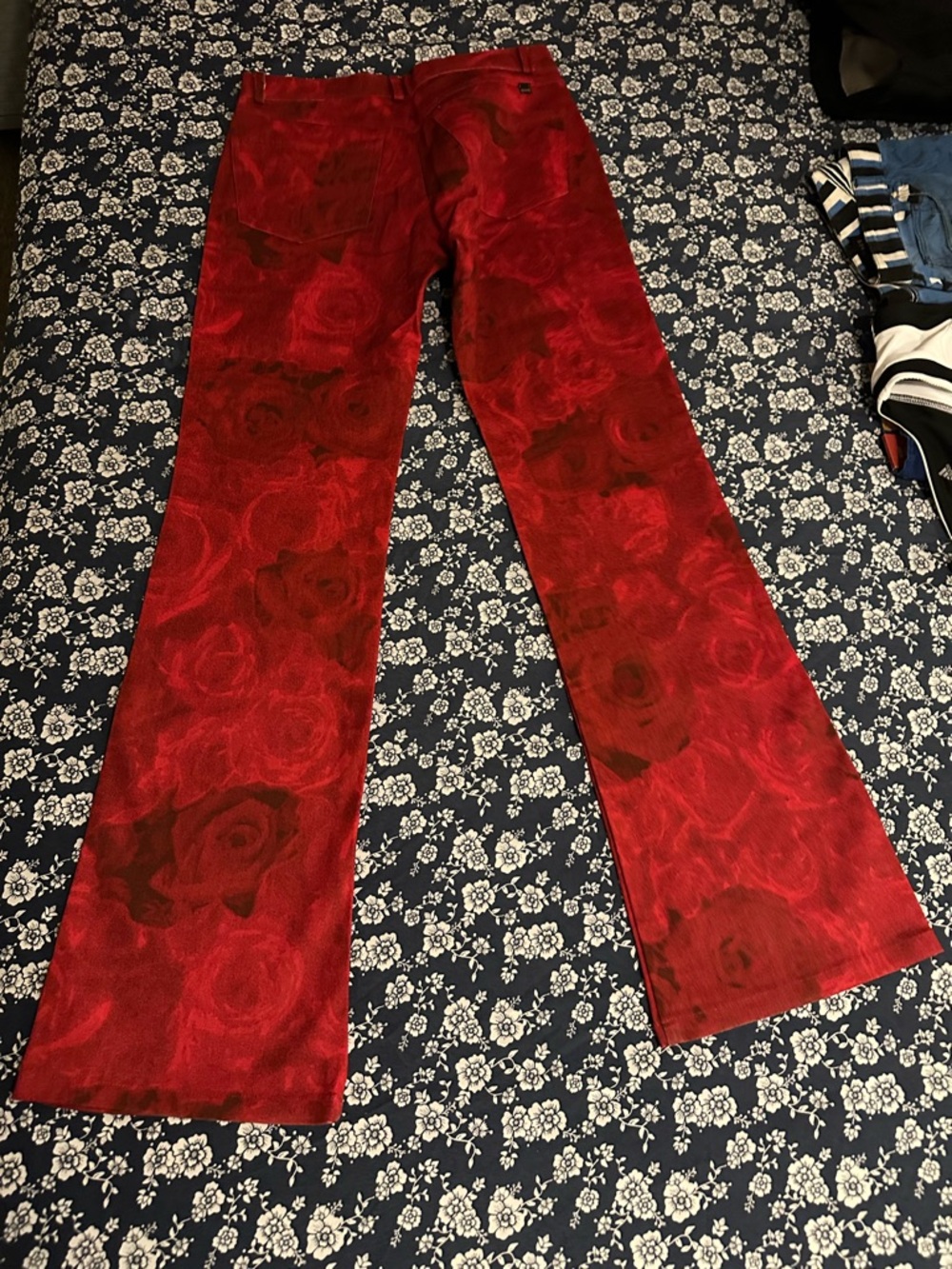 Just Cavalli Red Rose-Print Bootcut Jeans